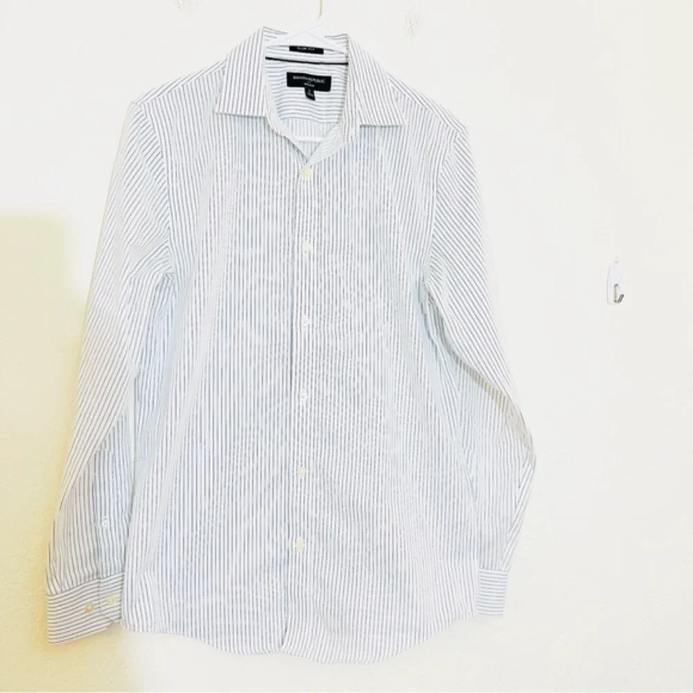 Banana Republic Slim Fit Non-Iron Striped Button Down Shirt Small Blue/White